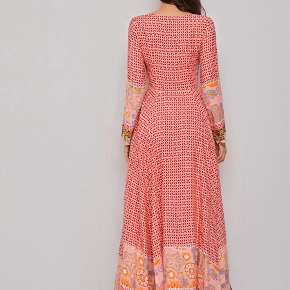SHEIN Mulvari All Over Print Tie Neck Asymmetrical Hem Dress - Picture 2 of 7